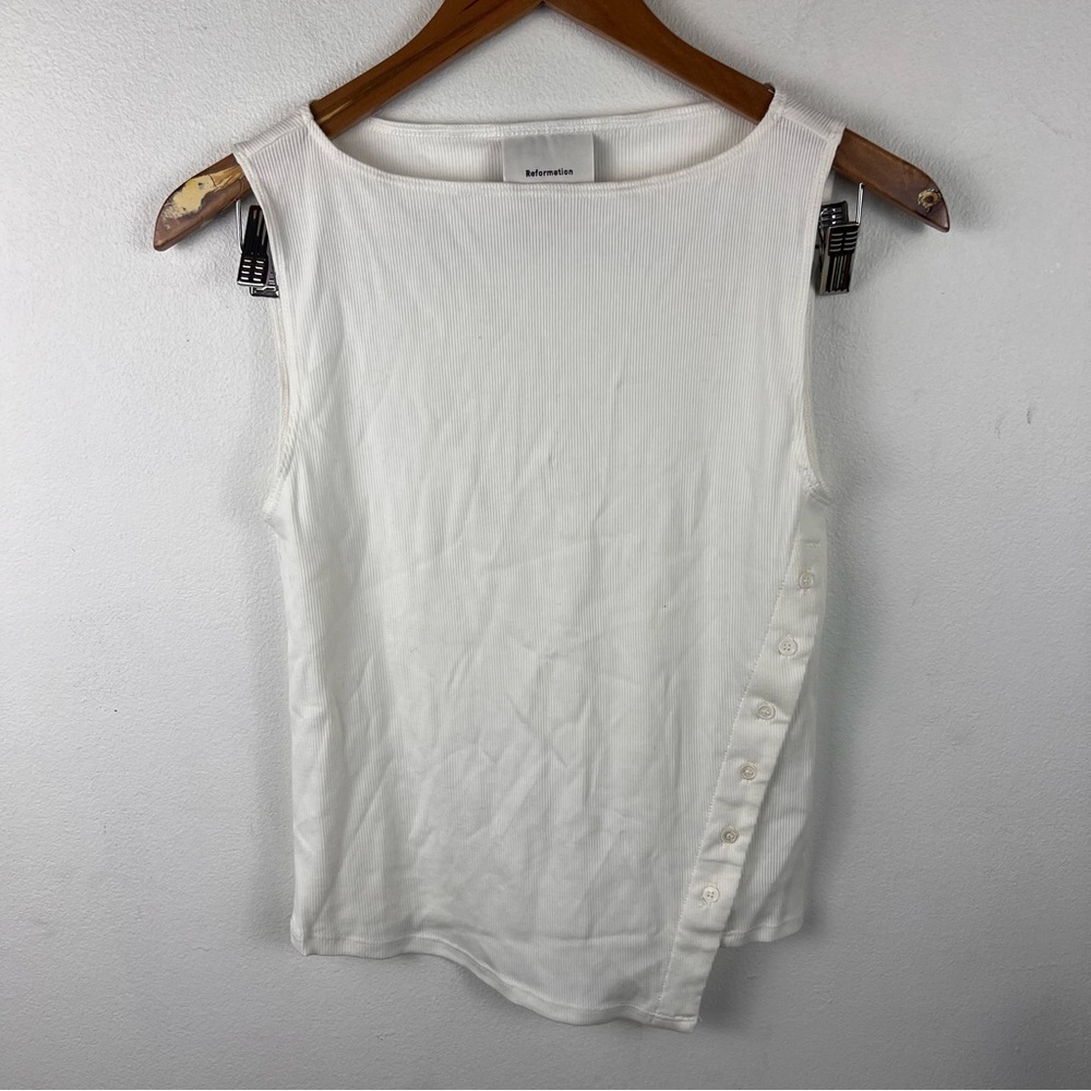Reformation Ivory Ribbed Square Neck Tank Top - Picture 2 of 6